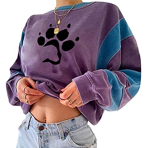 Onsoyours Sweatshirts Damen Lange Ärmel Pullover Winter Mit Rundhalsausschnitt Vintage Streetwear Oversized Bunter Cartoons Mädchen Sportbekleidung Top C Schwarz S von Onsoyours