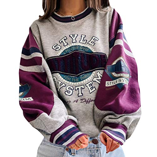 Onsoyours Sweatshirts Damen Lange Ärmel Pullover Winter Mit Rundhalsausschnitt Vintage Streetwear Oversized Bunter Cartoons Mädchen Sportbekleidung Top H Grau M von Onsoyours