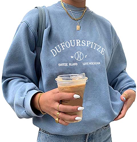 Onsoyours Sweatshirts Damen Lange Ärmel Pullover Winter Mit Rundhalsausschnitt Vintage Streetwear Oversized Bunter Cartoons Mädchen Sportbekleidung Top Z1 Blau XS von Onsoyours