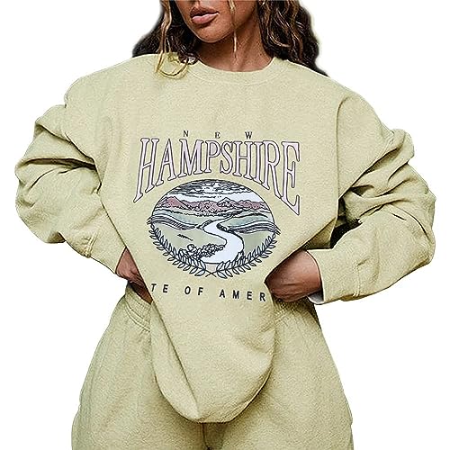Onsoyours Sweatshirts Damen Lange Ärmel Pullover Winter Mit Rundhalsausschnitt Vintage Streetwear Oversized Mädchen Sportbekleidung Top Z5 Beige L von Onsoyours