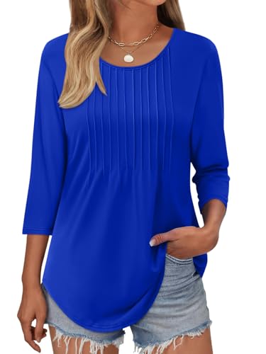 Onsoyours T-Shirt Damen 3/4 Arm Shirt Rundhals Plissiert Tshirt Basic Oberteil Casual Top A Blau M Onsoyours T-Shirt Damen 3/4 Arm Shirt Rundhals Plissiert Tshirt Basic Oberteil Casual Top A Blau M von Onsoyours