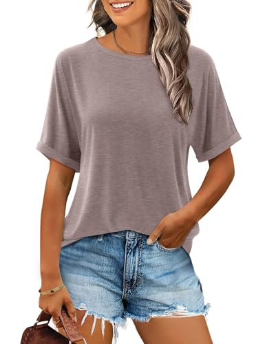 Onsoyours T-Shirt Damen Rundhals Sommer T Shirts Locker Kurzarm Oberteile A Kaffee M von Onsoyours