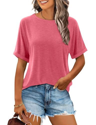 Onsoyours T-Shirt Damen Rundhals Sommer T Shirts Locker Kurzarm Oberteile A Rot XXL von Onsoyours