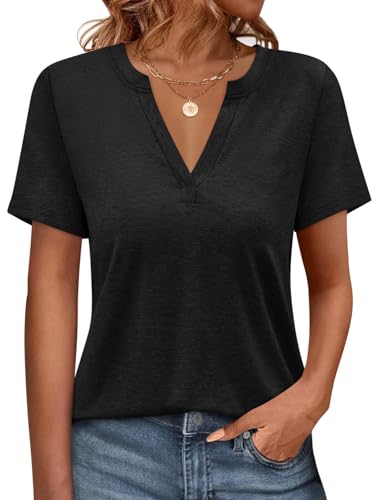 Onsoyours Tshirt Damen V-Ausschnitt Kurzarm T-Shirts Sommer Oberteile Locker Basic Shirt A Schwarz M von Onsoyours