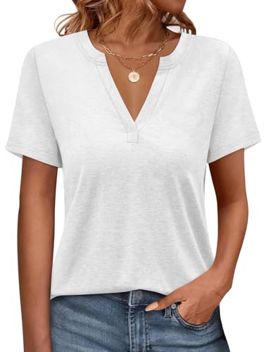 Onsoyours Tshirt Damen V-Ausschnitt Kurzarm T-Shirts Sommer Oberteile Locker Basic Shirt A Weiß M von Onsoyours