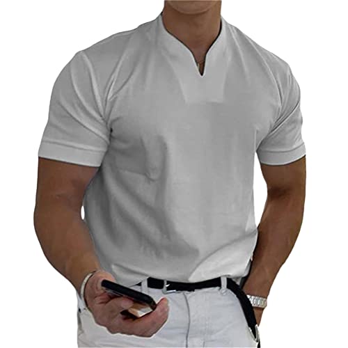 Onsoyours T-Shirt Kurzarm Herren Slim Fit V-Ausschnitt Stretch Einfarbiges Basic Shirt Top Casual Sommer Bluse Bottoming Unterhemd Sommer Freizeit Shirt Hellgrau 3XL von Onsoyours