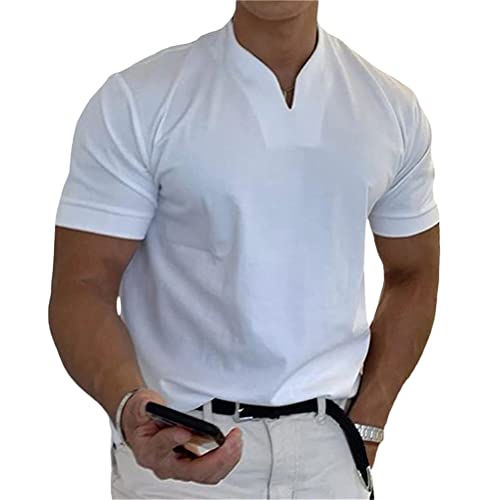 Onsoyours T-Shirt Kurzarm Herren Slim Fit V-Ausschnitt Stretch Einfarbiges Basic Shirt Top Casual Sommer Bluse Bottoming Unterhemd Sommer Freizeit Shirt Weiß 3XL von Onsoyours