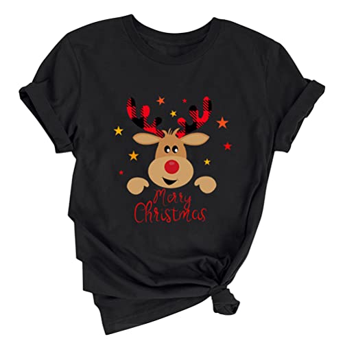 Onsoyours T-Shirt Weihnachten Damen Große Größen Weihnachten Print Muster Weihnachtsshirt für Weihnachtsfeier Merry Christmas Damen Rundhals Casual Top Schwarz S von Onsoyours