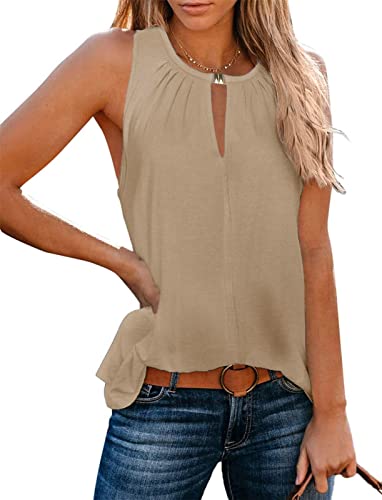 Onsoyours Tank Top Damen Oberteile Sommer V-Ausschnitt Ärmellos Blusentop Sexy Weste Shirt Strand Vest Top Bluse B Khaki M von Onsoyours