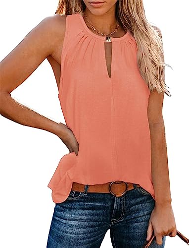 Onsoyours Tank Top Damen Oberteile Sommer V-Ausschnitt Ärmellos Blusentop Sexy Weste Shirt Strand Vest Top Bluse B Orange L von Onsoyours