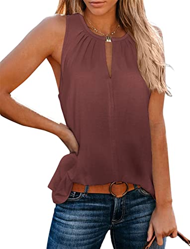 Onsoyours Tank Top Damen Oberteile Sommer V-Ausschnitt Ärmellos Blusentop Sexy Weste Shirt Strand Vest Top Bluse B Weinrot L von Onsoyours