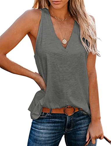 Onsoyours Tank Top Damen Sommer V-Ausschnitt Ärmellos Blusentop Oberteile Sexy Weste Shirt Strand Vest Top Bluse A Grau XXL von Onsoyours