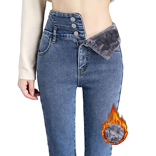 Onsoyours Thermo Jeans Damen Fleece Gefütterte Thermojeans Skinny Jeans High Waist Leggings Denim Hose Winter Warm Dicke Strumpfhose Pants Streetwear A Blau S von Onsoyours