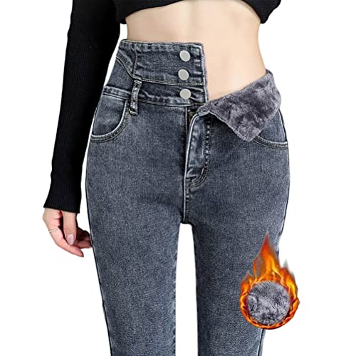 Onsoyours Thermo Jeans Damen Fleece Gefütterte Thermojeans Skinny Jeans High Waist Leggings Denim Hose Winter Warm Dicke Strumpfhose Pants Streetwear A Hellgrau L von Onsoyours