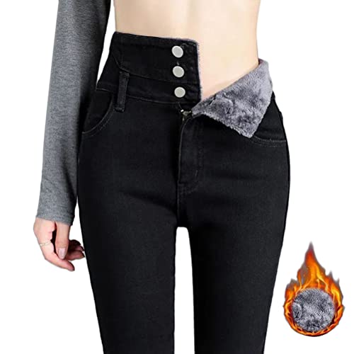 Onsoyours Thermo Jeans Damen Fleece Gefütterte Thermojeans Skinny Jeans High Waist Leggings Denim Hose Winter Warm Dicke Strumpfhose Pants Streetwear A Schwarz M von Onsoyours