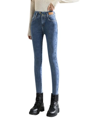 Onsoyours Thermo Jeans Damen Fleece Gefütterte Thermojeans Skinny Jeans High Waist Leggings Denim Hose Winter Warm Dicke Strumpfhose Pants Streetwear B Blau M von Onsoyours