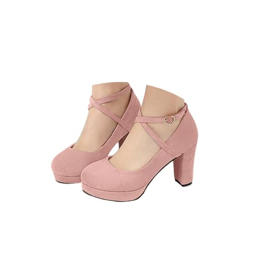 Onsoyours Trachtenschuhe Damen High Heels Sommer Sandalen mit Blockabsatz Elegant Dirndl Schuhe Bequem Brautschuhe A Rosa 35 EU von Onsoyours