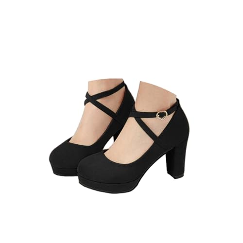 Onsoyours Trachtenschuhe Damen High Heels Sommer Sandalen mit Blockabsatz Elegant Dirndl Schuhe Bequem Brautschuhe A Schwarz 39 EU von Onsoyours