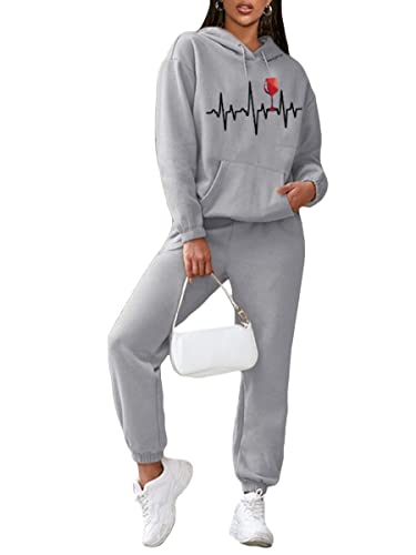 Onsoyours Trainingsanzug Damen Jogginganzug Sweatshirt-Jogginghose Sportanzug Sportswear Hausanzug Freizeitanzug Hosenanzug Fitnessanzug Running Sportswear Tops-Hosen Sets C Grau XXL von Onsoyours
