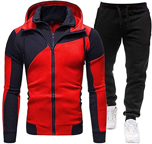 Onsoyours Trainingsanzug Herren Jogginganzug für Männer Sportanzug Freizeitanzug Jogginghose + Hoodie C Rot XL von Onsoyours