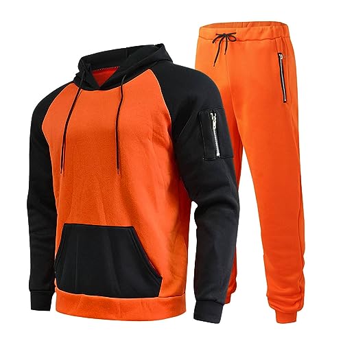 Onsoyours Trainingsanzug Herren Sporthose Sets Hoodie Jogginganzug Sportanzug Freizeitanzug Tracksuit Atmungsaktiv Hausanzug Sweathose Trainingsjacke Herbst Winter Running Fitness Gym A Orange XL von Onsoyours