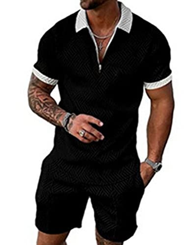 Onsoyours Trainingsanzug für Herren Sommer Sportanzug 2 Teiliges Bedruckter Outfit Set Kurzarm Casual Polo T-Shirts mit Revers + Kurze Hose Freizeitanzug für Männer A2 XS von Onsoyours