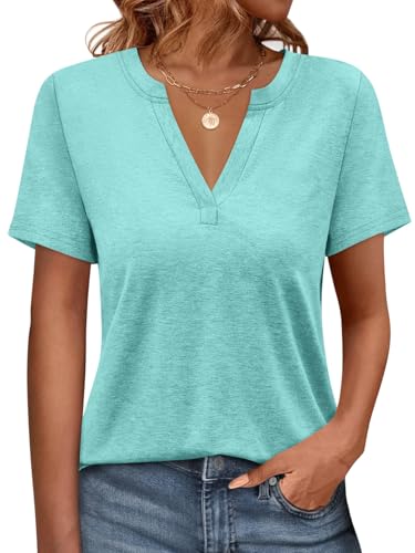 Onsoyours Tshirt Damen V-Ausschnitt Kurzarm T-Shirts Sommer Oberteile Locker Basic Shirt A Mintgrün XXL von Onsoyours