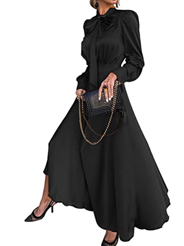 Onsoyours Tunika Kleid Damen Lose Casual Langarm High Waist Swing Maxi Kleid Einfarbig Freizeitkleid Hemdkleid Blusenkleider Strandkleider Abendkleid Herbst Schwarz XXL von Onsoyours