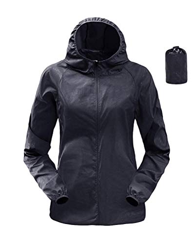 Onsoyours Unisex Sommer Leichte Hoodie Regen Jacke Übergangs Schnell Trocken Windbreaker Outdoor Sonnenschutz Softshell Jacke Dünne Fahrradjacke Regenjacke (L, A Schwarz) von Onsoyours