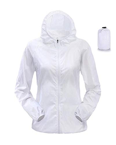 Onsoyours Unisex Sommer Leichte Hoodie Regen Jacke Übergangs Schnell Trocken Windbreaker Outdoor Sonnenschutz Softshell Jacke Dünne Fahrradjacke Regenjacke A Weiß 3XL von Onsoyours