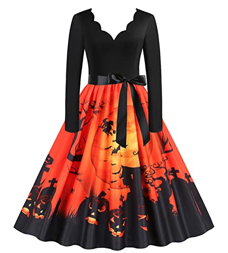 Onsoyours Vintage Cocktailkleid Damen Rockabilly Knielang A-Linie Swing Kleid Partykleider Retro Kleid Festival Karneval Kleidung A1 Stil 02 S von Onsoyours