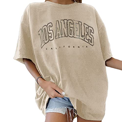 Onsoyours Vintage Oberteile Damen Oversized Tshirt Lustig Streetwear Sonne Mond Motiv Sportshirt Kurzarm Sport Oberteile Sweatshirt Rundhals Teenager Mädchen Top Lang G Z Aprikose XS von Onsoyours