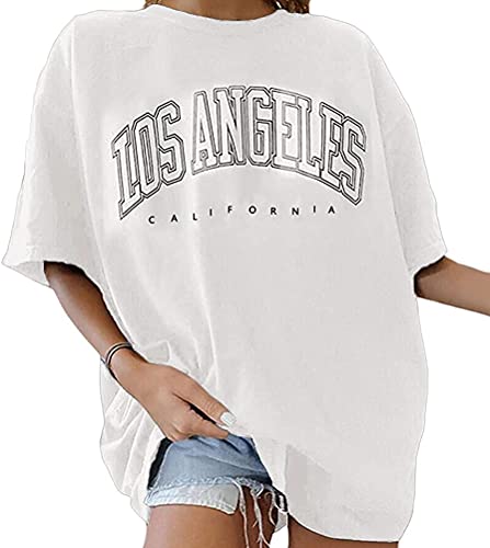 Onsoyours Vintage Oberteile Damen Oversized Tshirt Lustig Streetwear Sonne Mond Motiv Sportshirt Kurzarm Sport Oberteile Sweatshirt Rundhals Teenager Mädchen Top Lang G Z Weiß M von Onsoyours