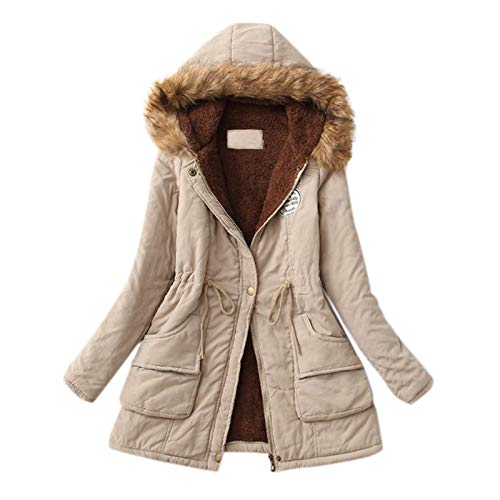 Onsoyours Warme Damen Winter Jacke lang Teddyfell Winterjacke Parka Mantel Khaki S von Onsoyours