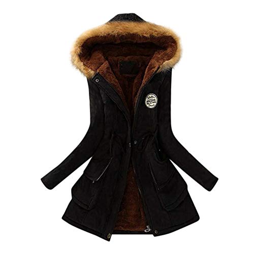 Onsoyours Warme Damen Winter Jacke lang Teddyfell Winterjacke Parka Mantel Schwarz M von Onsoyours