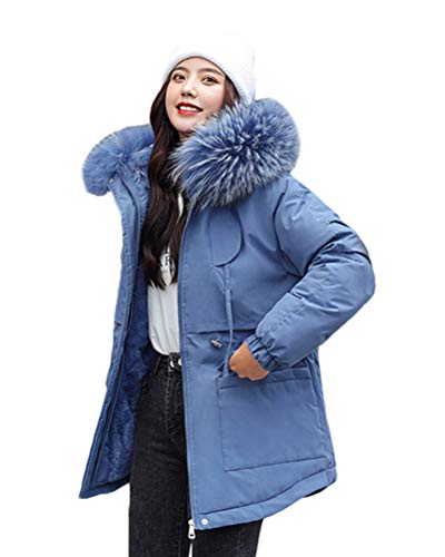 Onsoyours Warme Damen Winter Jacke lang Winterjacke Parka Mantel Mit Fellkapuze Dicker Warm Pelzkragen Schlank Passen Jacke Overcoat Steppmantel Blau XXL von Onsoyours