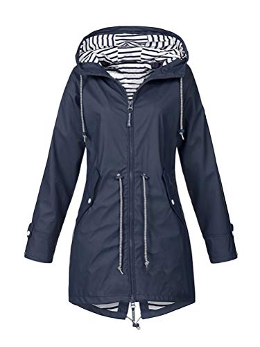 Onsoyours Wasserdichter Kapuzen Regenmantel Damen Solide Regenjacke Freien Winddichte Überzieher Damen Regenjacke Kurzmantel Rainy maritimer Look B Marine 50 von Onsoyours