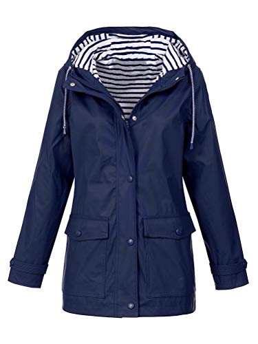 Onsoyours Wasserdichter Kapuzen Regenmantel Damen Solide Regenjacke Freien Winddichte Überzieher Kapuzenjacke Outdoorjacken Regenmantel Windproof A Marine 42 von Onsoyours