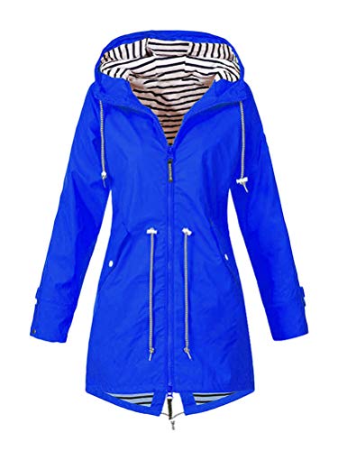 Onsoyours Wasserdichter Kapuzen Regenmantel Damen Solide Regenjacke Freien Winddichte Überzieher Kapuzenjacke Outdoorjacken Regenmantel Windproof B Blau 42 von Onsoyours