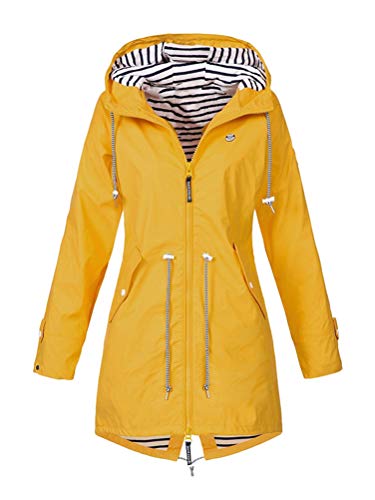 Onsoyours Wasserdichter Kapuzen Regenmantel Damen Solide Regenjacke Freien Winddichte Überzieher Kapuzenjacke Outdoorjacken Regenmantel Windproof B Gelb 36 von Onsoyours