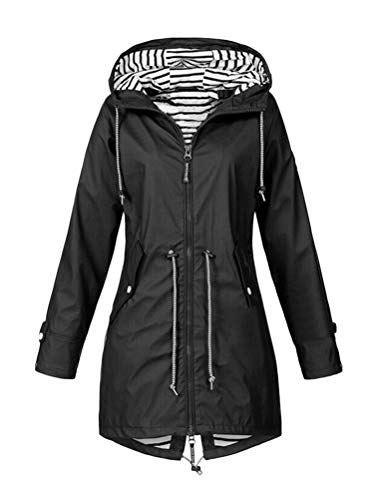 Onsoyours Wasserdichter Kapuzen Regenmantel Damen Solide Regenjacke Freien Winddichte Überzieher Kapuzenjacke Outdoorjacken Regenmantel Windproof B Schwarz 46 von Onsoyours