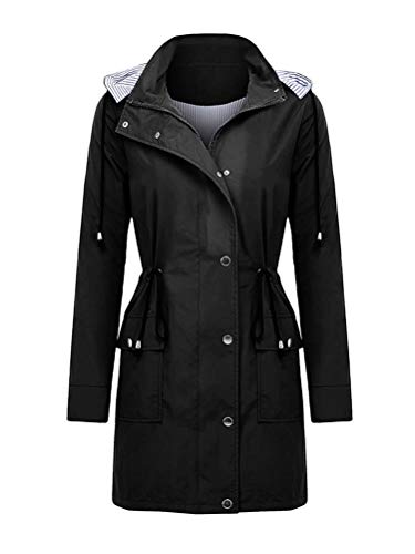 Onsoyours Wasserdichter Kapuzen Regenmantel Damen Solide Regenjacke Freien Winddichte Überzieher Kapuzenjacke Outdoorjacken Regenmantel Windproof E Schwarz 34 von Onsoyours