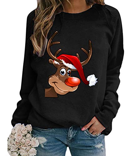 Onsoyours Weihnachten Pullover Damen, Rudolph Rentier Elfe Weihnachtspullover Kapuzenpullover Teenager Mädchen Weihnachtspulli Weihnachtsmann Christmas Sweatshirt Xmas Pulli Shirt C Schwarz 3XL von Onsoyours