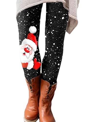 Onsoyours Weihnachts Leggings Damen Taille Thermo Leggings Weihnachtshose Herbst Winter mit Weihnachtlichem Rentier Freizeithose Elastisch Warme Leggings für Damen A1 L von Onsoyours