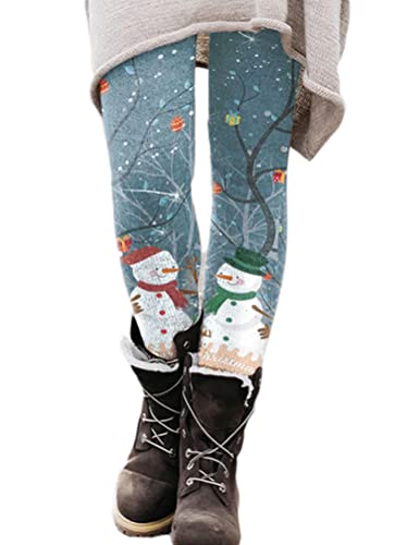 Onsoyours Weihnachts Leggings Damen Taille Thermo Leggings Weihnachtshose Herbst Winter mit Weihnachtlichem Rentier Freizeithose Elastisch Warme Leggings für Damen A17 L von Onsoyours