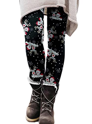 Onsoyours Weihnachts Leggings Damen Taille Thermo Leggings Weihnachtshose Herbst Winter mit Weihnachtlichem Rentier Freizeithose Elastisch Warme Leggings für Damen A6 3XL von Onsoyours