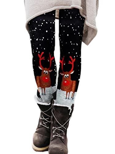 Onsoyours Weihnachts Leggings Damen Taille Thermo Leggings Weihnachtshose Herbst Winter mit Weihnachtlichem Rentier Freizeithose Elastisch Warme Leggings für Damen B3 3XLA von Onsoyours