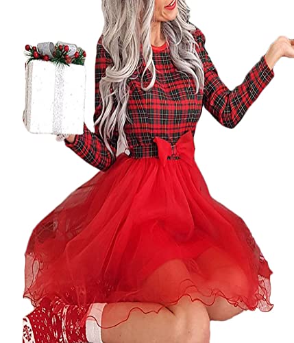 Onsoyours Weihnachtskleid Damen Elegant Langarm Vintage Weihnachtskleider Frauen Blusenkleid Abendkleider Christmas Dresses Mädchen Party Festlich Festival A Rot 02 M von Onsoyours