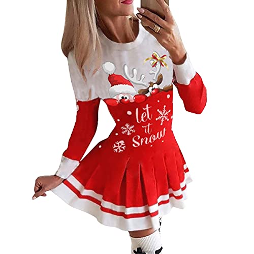 Onsoyours Weihnachtskleider Damen Langarm Swing Skaterkleid Minikleid Party Weihnachtskleid A Rot M von Onsoyours