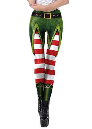 Onsoyours Weihnachtsleggins Damen Leggings Weihnachten Hose Lange Bunte Strumpfhose Stretch Yoga Sporthose Freizeithosen Streetwear Christmas Kostüm A Grün 01 S von Onsoyours